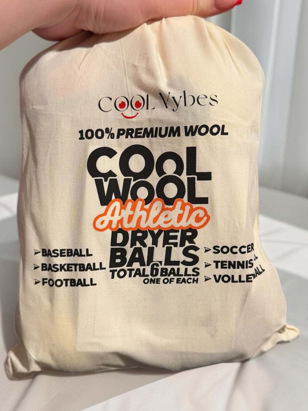 Cool Vybes Cool Wool Athletic Dryer Balls 100% Premium Wool 6 Pack Set